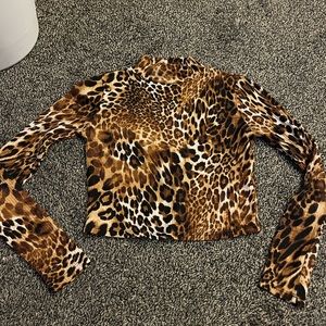 Leopard Print Fashion Nova Long Sleeve Crop Top size Small